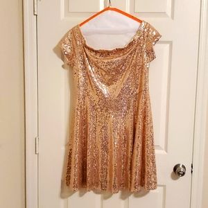Grace Karin Off the shoulder A line Sequin Rose Gold dress
